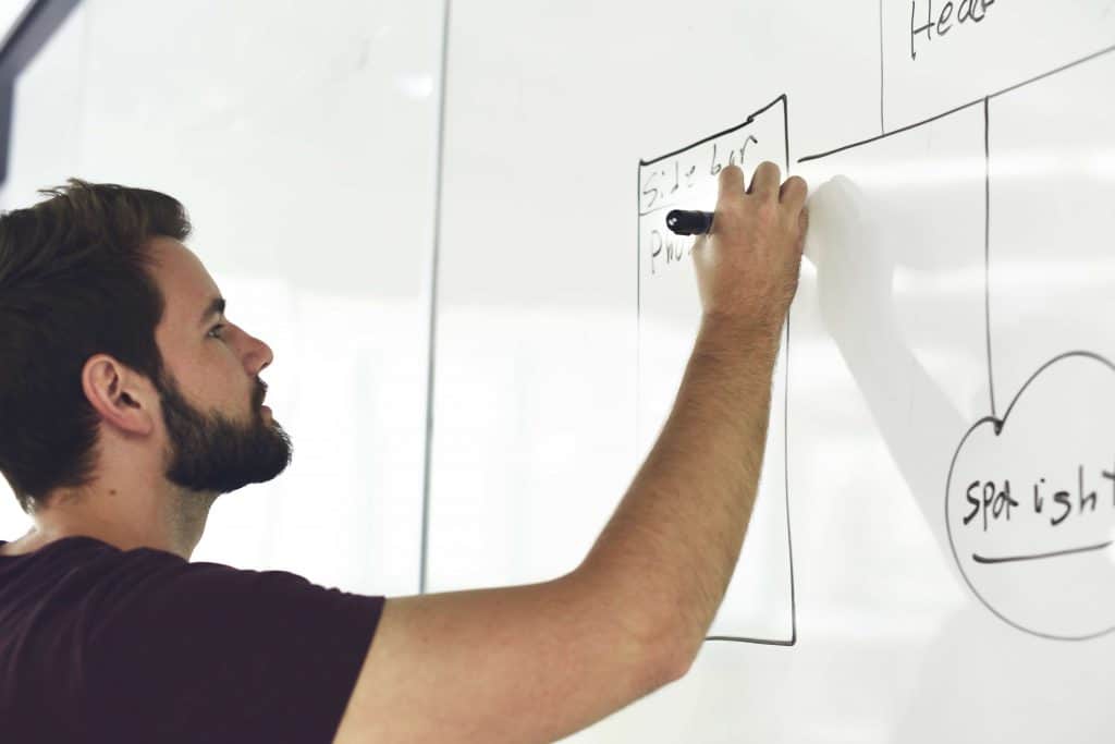 Man writing on a white board.