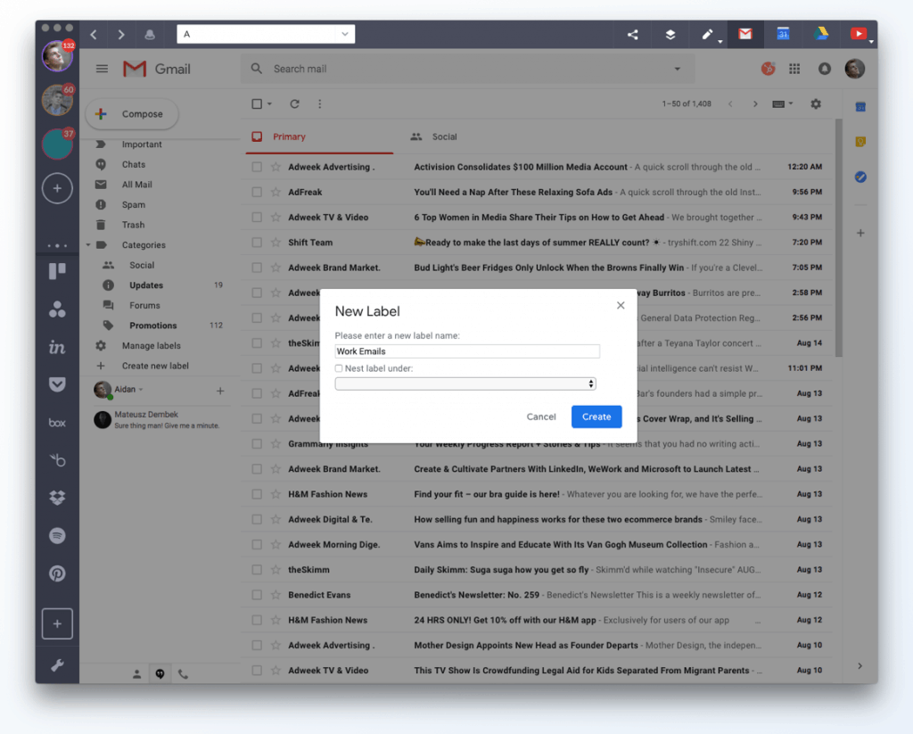 Create new label in Gmail.