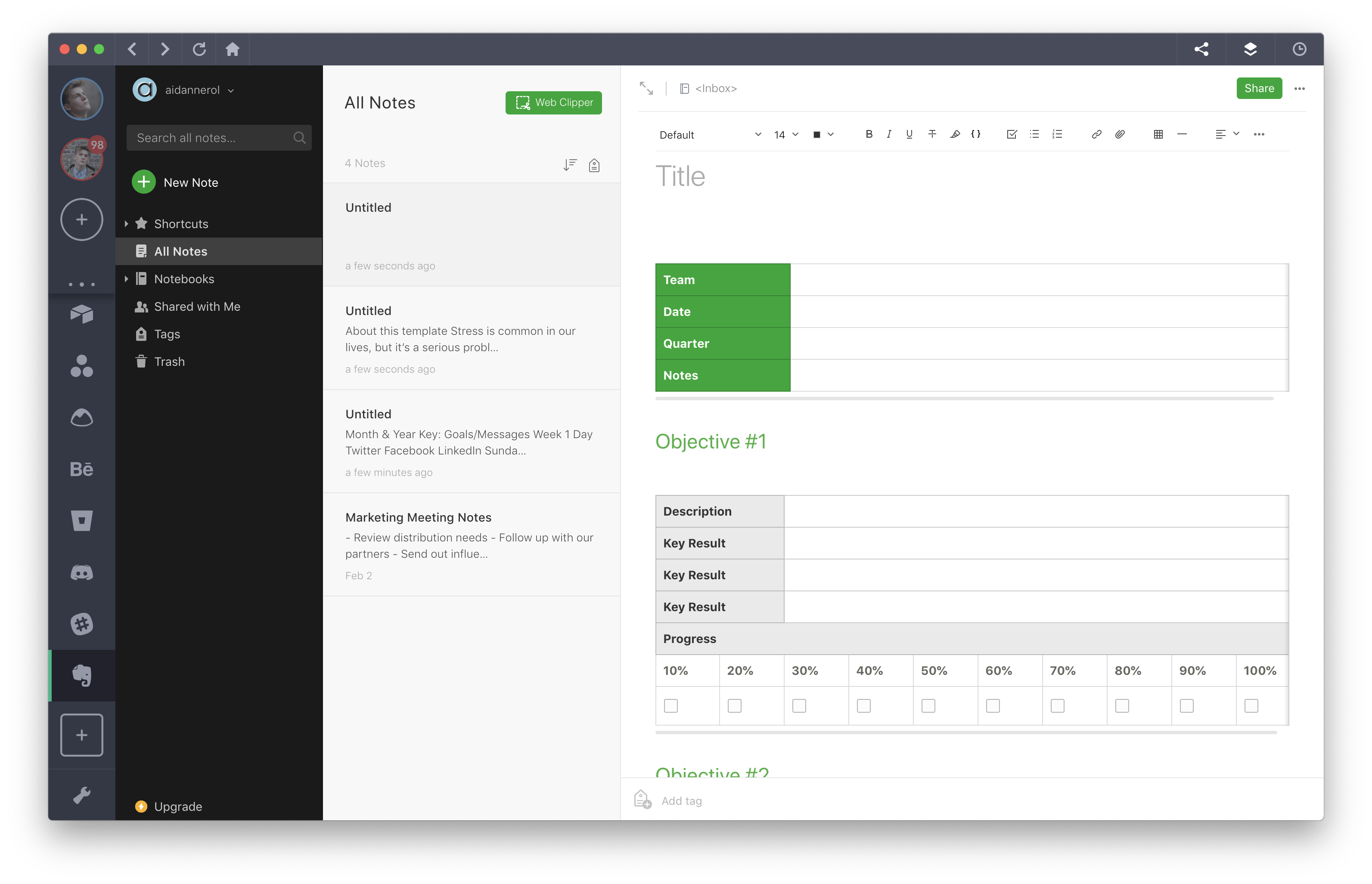 evernote templates project goals