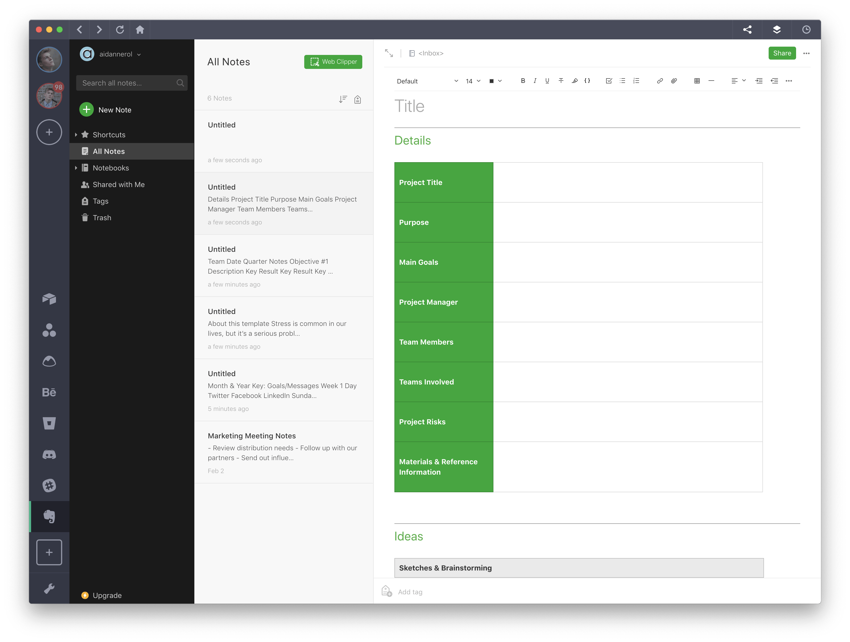 evernote templates project overview