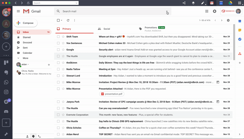 Gmail filter calendar response