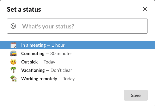 The basics of Slack include setting a status in Slack.