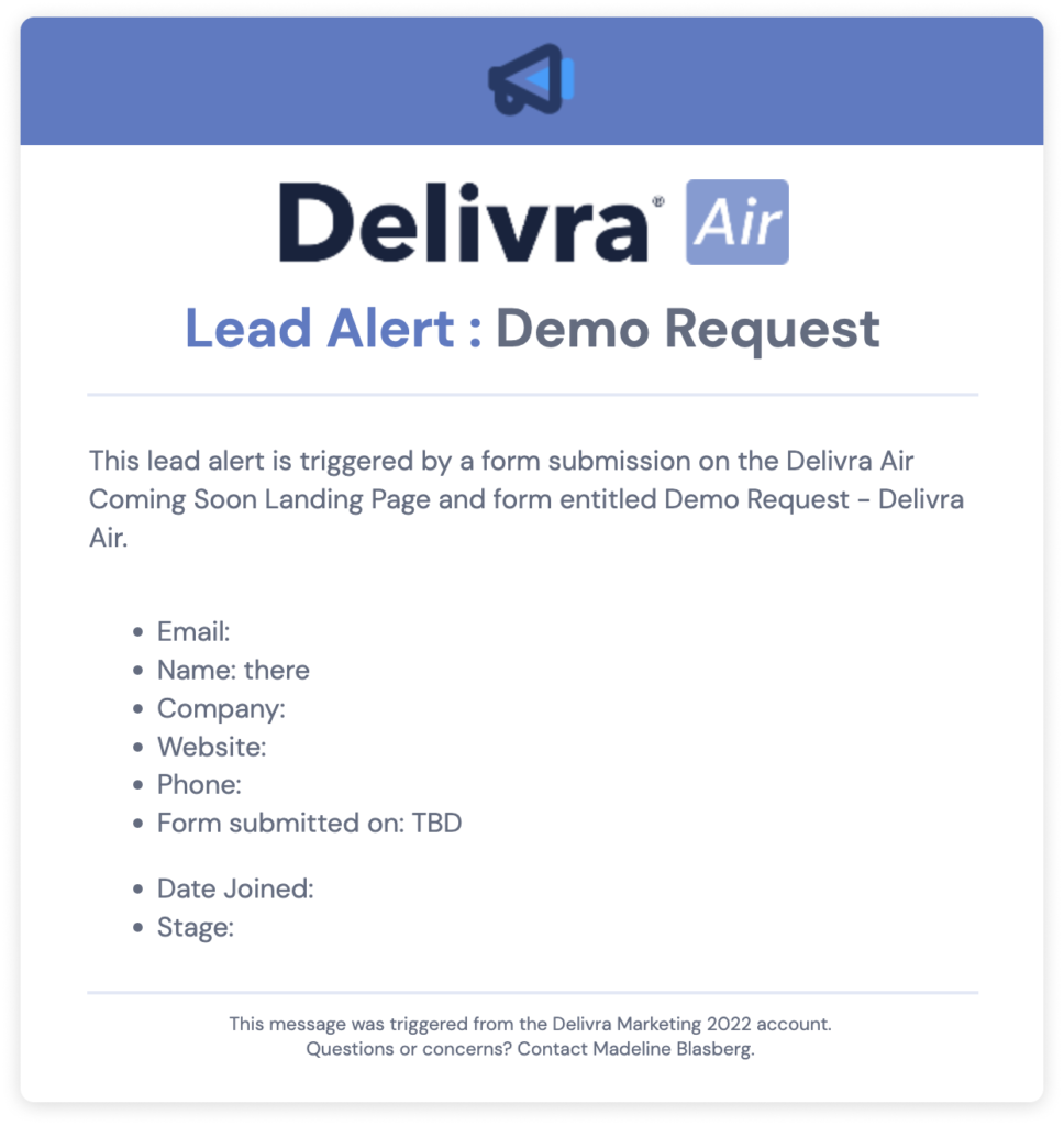 Delivra lead alert